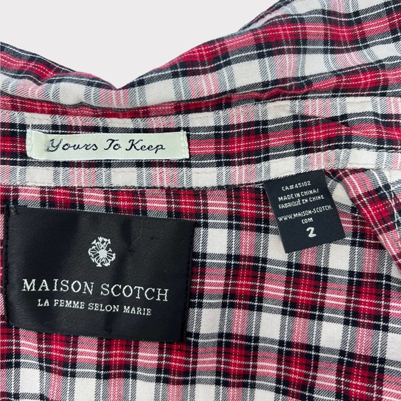 Maison Scotch (Sz 2) Plaid Snap Button Leather Elbow Patch Shirt - Picture 13 of 13